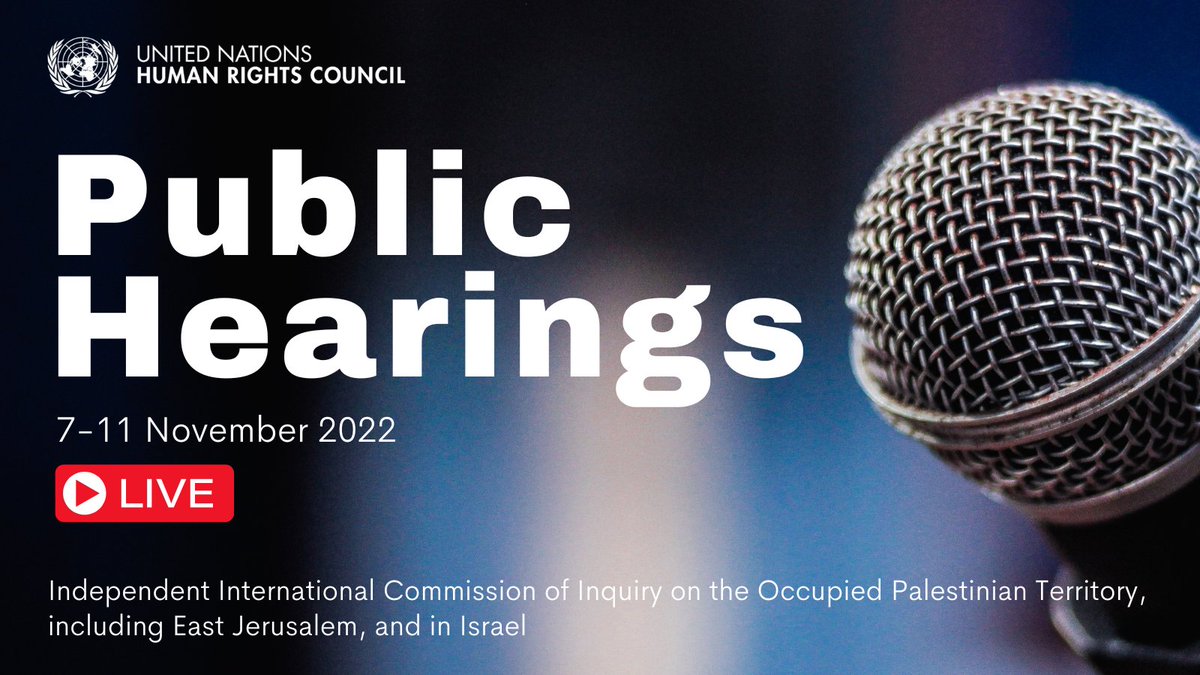 🔴 NEW The Commission of Inquiry on the Occupied Palestinian Territory, including East Jerusalem, and Israel, is holding public hearings in Geneva from 7 to 11 November PRESS RELEASE ▶️ shar.es/af4drl