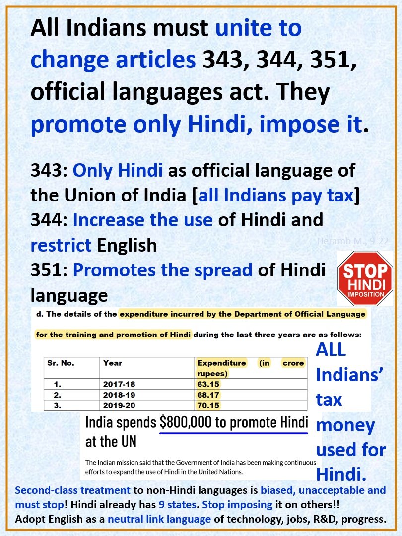 #Tamilnadu adopted #TwoLanguagePolicy, so #Tamil language flourished. Other states adopted 3 language policy and #हिन्दी has replaced their languages. All states must follow 2 languages. Hindi already has 9+ states. See other facts.