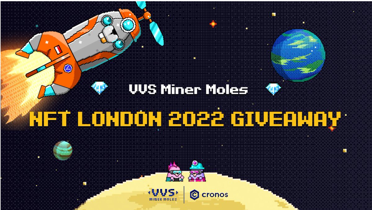 To celebrate the collaboration between <a href="/VVS_finance/">VVS-Finance</a> and <a href="/MintedNetwork/">Minted</a> at #NFTLondon2022

We are running a special
💎⚒️ 5 VVS Miner Moles Giveaway 🎉

To enter:
Complete the steps below for a chance to win a VVS Miner Mole 👇
gleam.io/4nxtS/vvs-mine…