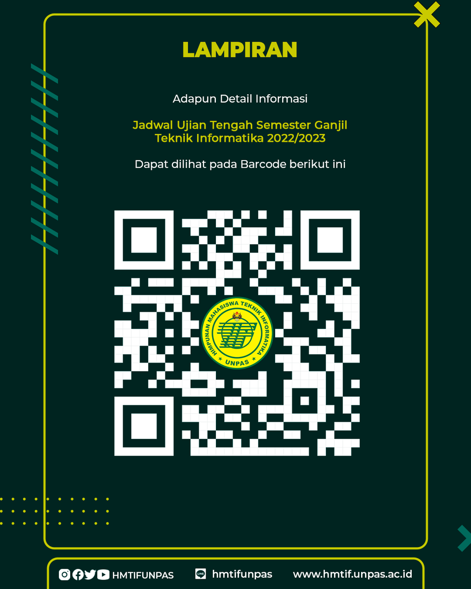 [UTS]

Halo Akang/Teteh Mahasiswa Teknik Informatika Universitas Pasundan

Berikut Jadwal Ujian Tengah Semester Ganjil.

Jangan lupa share infonya juga agar saling mengingatkan dan memberi manfaat, Terimakasih[Emot Senyum]

------
Kabinet Magenta
HMTIF-UNPAS 2022/2023