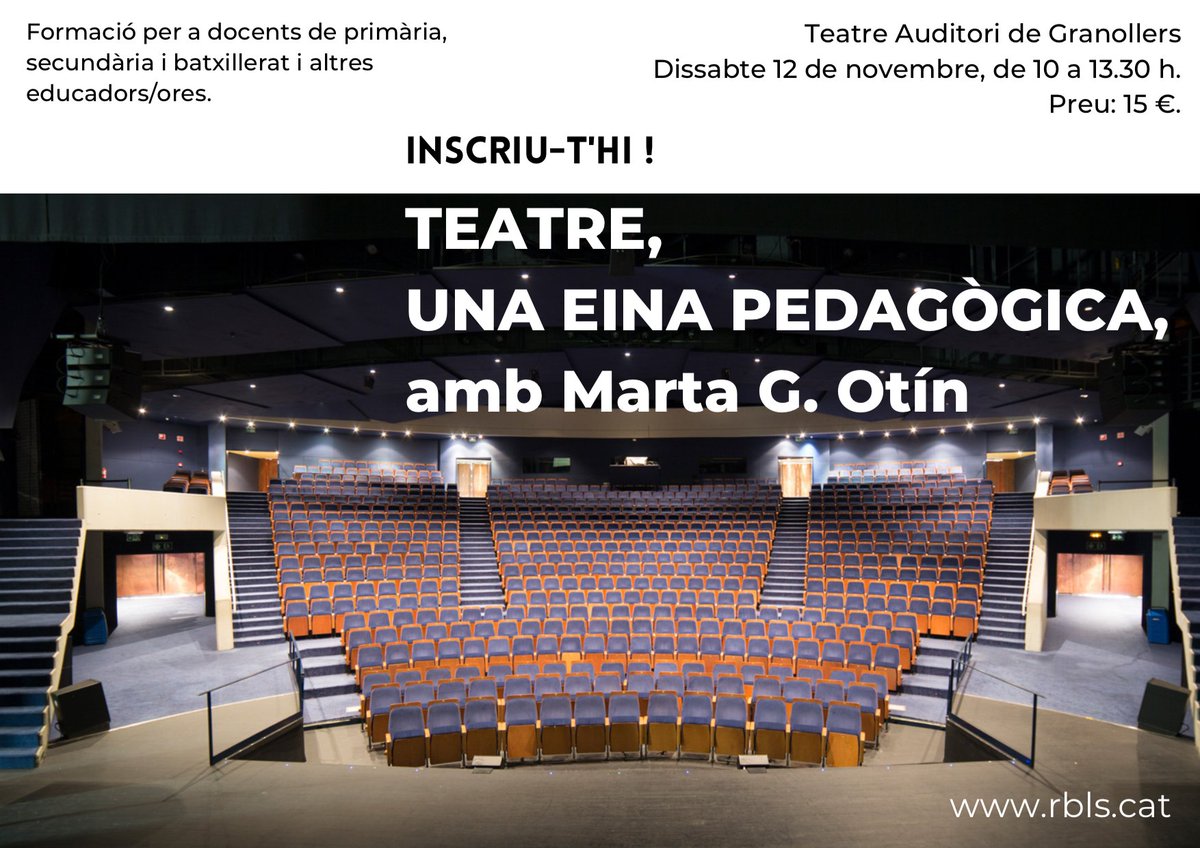 La directora de la nostra escola oferirà una formació al <a href="/TAGranollers/">Teatre Auditori de Granollers</a> per a docents partint del teatre com a eina pedagògica. Més informació a: rbls.cat