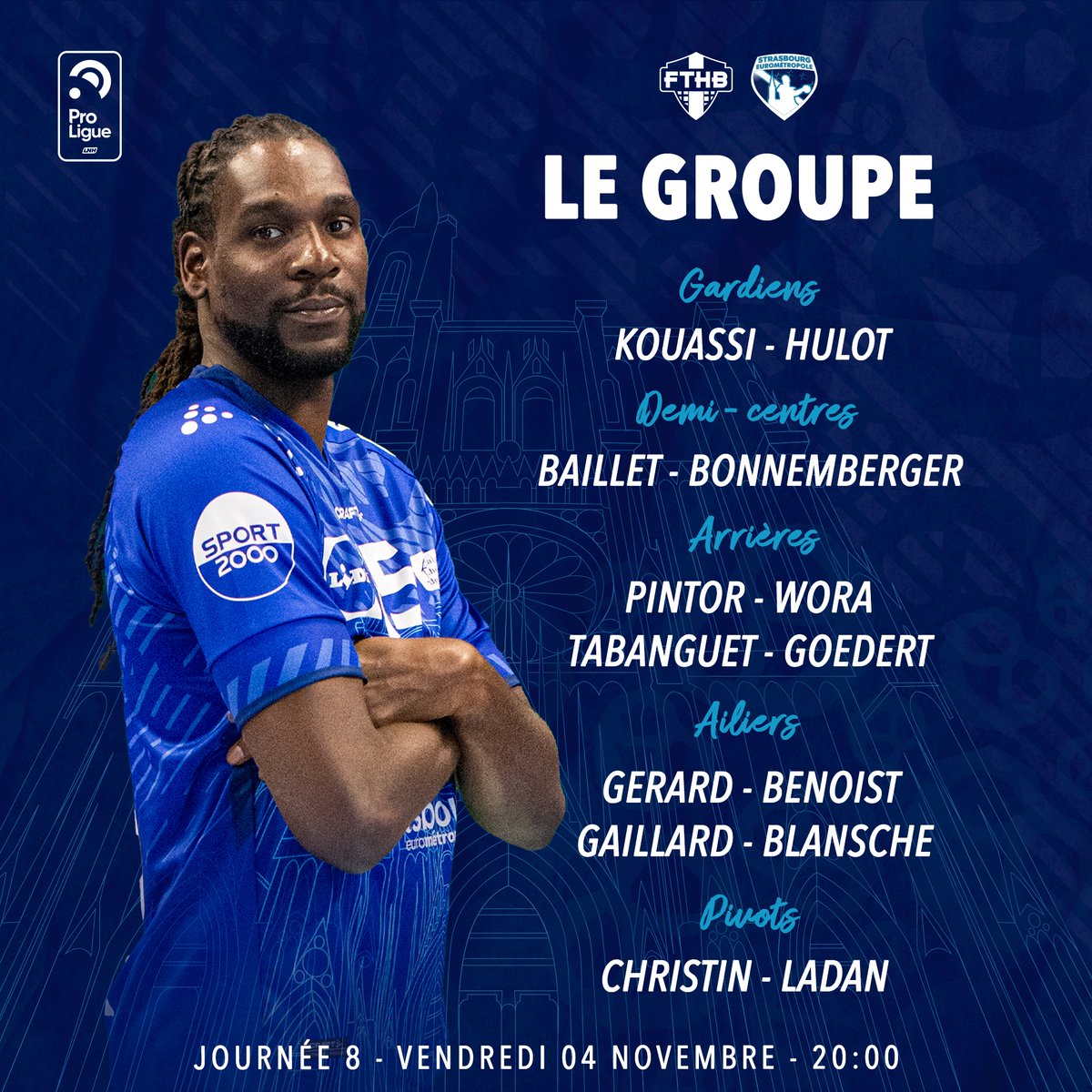 StrasEHandball's tweet photo. Le groupe convoqué pour le déplacement à FTHB - Frontignan Thau Handball ! 💙🥨

#lnh #proligue #handball #strasbourghandball https://t.co/RjTyOGU0fn