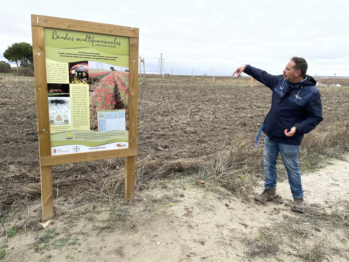 Fernando de ⁦<a href="/GREFA_Fauna/">GREFA</a>⁩ explicando la importancia de las bandas multifuncionales. Elementos que encontramos también en Baydiversity ⁦<a href="/Bayer4CropsES/">Bayer Crop Science España</a>⁩