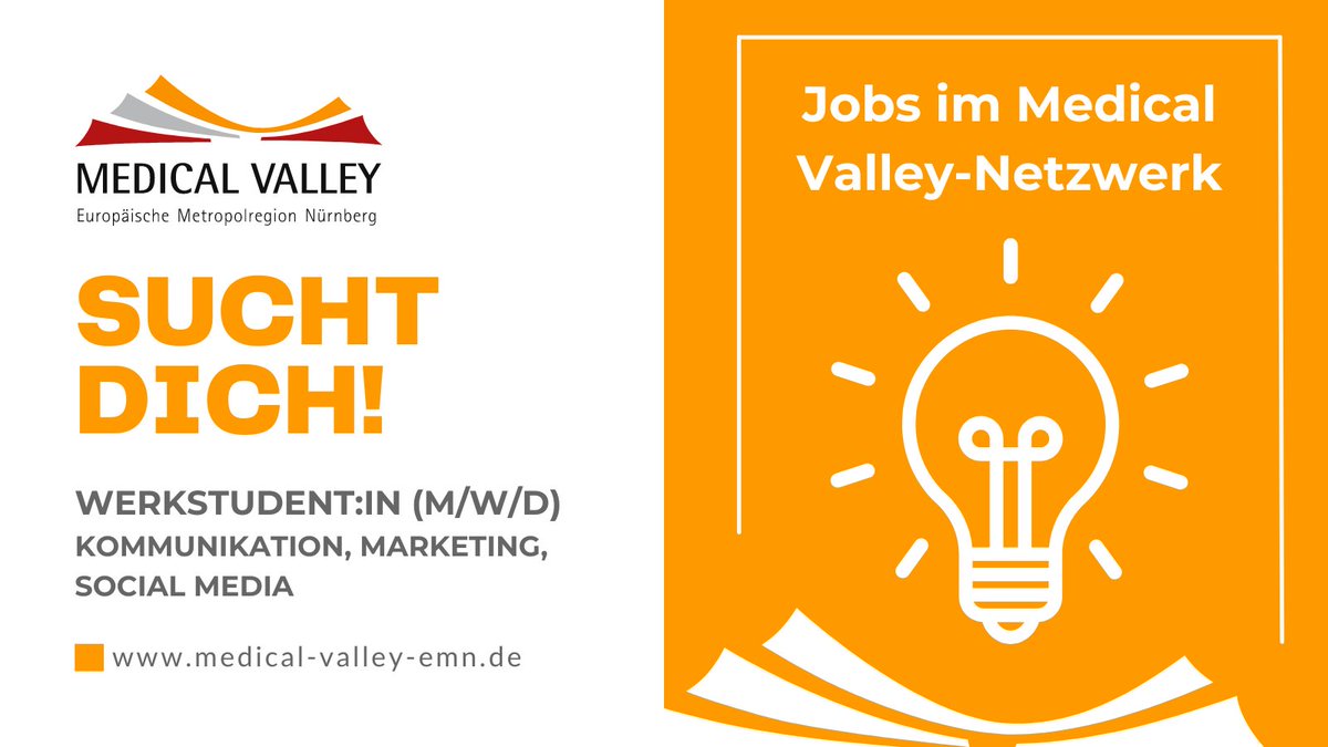 MedicalValleyEMN (@medicalvalley) on Twitter photo Das Medical Valley-Team sucht DICH ab sofort für diese Stelle:
✨Werkstudent:in Kommunikation, Marketing, Social Media (m/w/d)✨
👉Zur Stellenanzeige: medical-valley-emn.de/jobs-medical-v…
Freu dich auf abwechslungsreiche Aufgaben rund um #PR, #Marketing & #Projektmanagement!
#Career #JobAlert Das Medical Valley-Team sucht DICH ab sofort für diese Stelle:
✨Werkstudent:in Kommunikation, Marketing, Social Media (m/w/d)✨
👉Zur Stellenanzeige: medical-valley-emn.de/jobs-medical-v…
Freu dich auf abwechslungsreiche Aufgaben rund um #PR, #Marketing & #Projektmanagement!
#Career #JobAlert