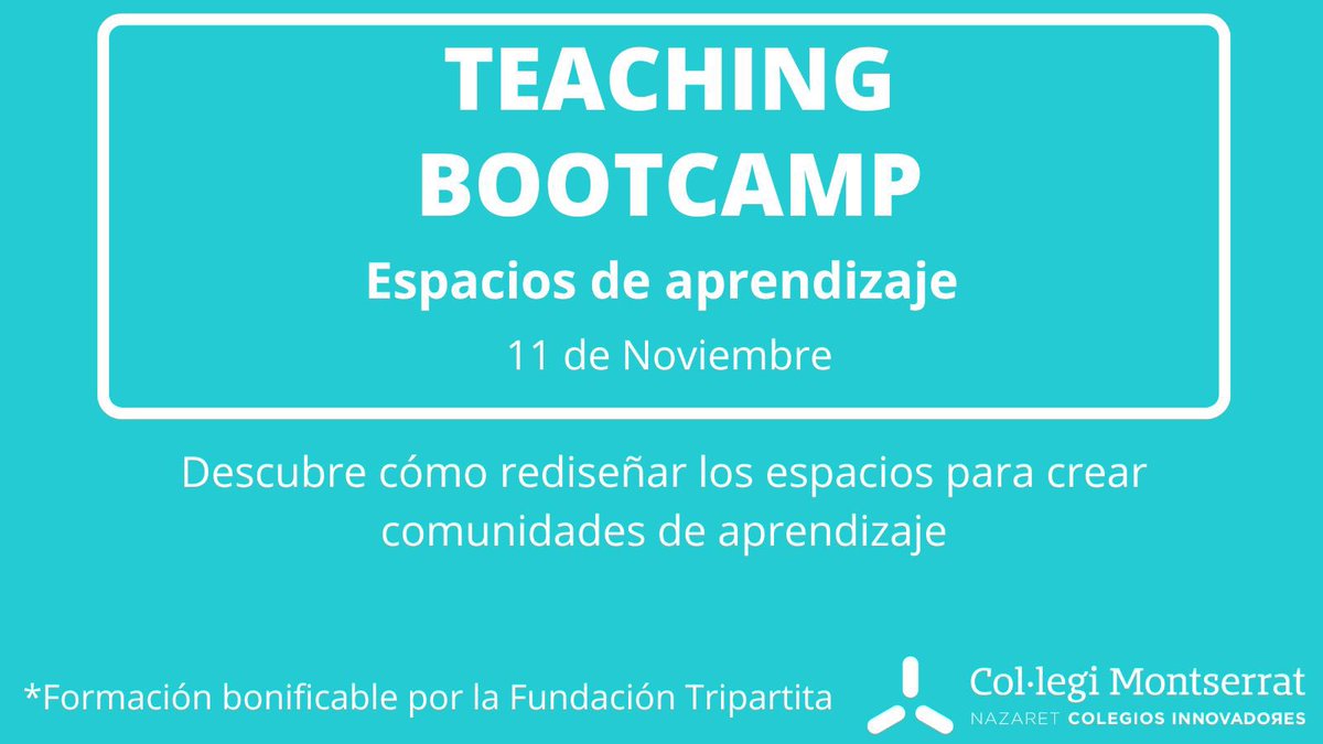 colemontse's tweet photo. Save the date: 🗓 11 nov.
#TeachingBootCamp #LearningSpaces #Flow
💢Places disponibles! 💢Plazas disponibles!
👉🏻 https://t.co/wFE3Jz4UDD https://t.co/BoDvHaiPG7