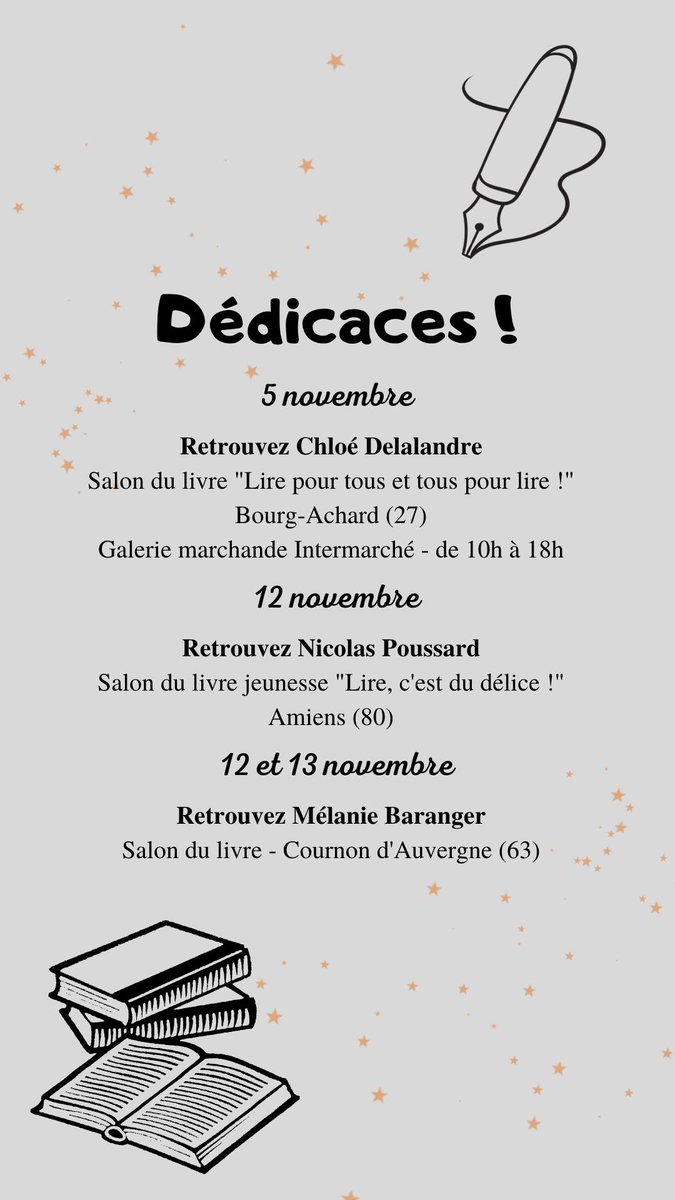 Point sur les dédicaces à venir chez <a href="/RebelleEditions/">Rebelle Éditions</a> !
#salondulivre #dedicaces #auteurendedicace #maisondedition #livres #romans #rebelleeditions #alsorvampred #auteurefrancaise #auteure #normandie #romancefantastique #Vampire #sorcellerie