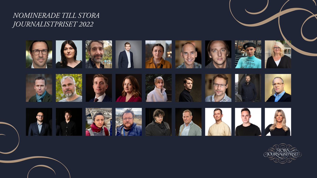 Årets nominerade till Stora Journalistpriset.
Vinnarna avslöjas på den livesända prisgalan 17 november. 
Mer info på storajournalistpriset.se