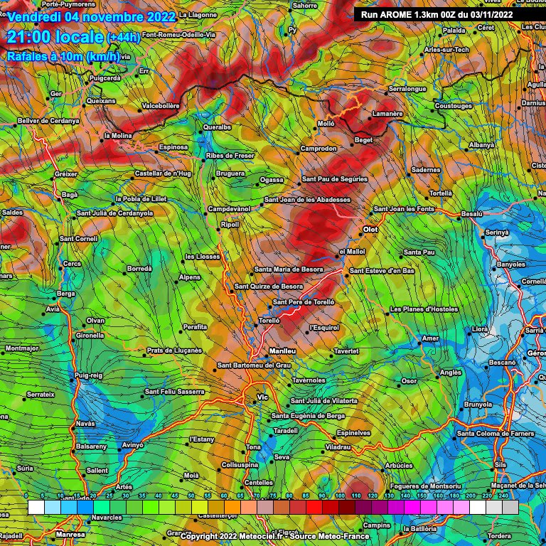 P4Estacions's tweet photo. 🌬️Buff ara feia molts mesos que no teníem una entrada de vent tan marcada!

⚠️ Atenció les pròximes hores, vigileu els objectes al terrat que volaran segur, es preveuen cops de vent superiors als 100 km/h especialment a la meitat sud i Alt Empordà

#Projecte4Estacions https://t.co/gBDZDQwAXe