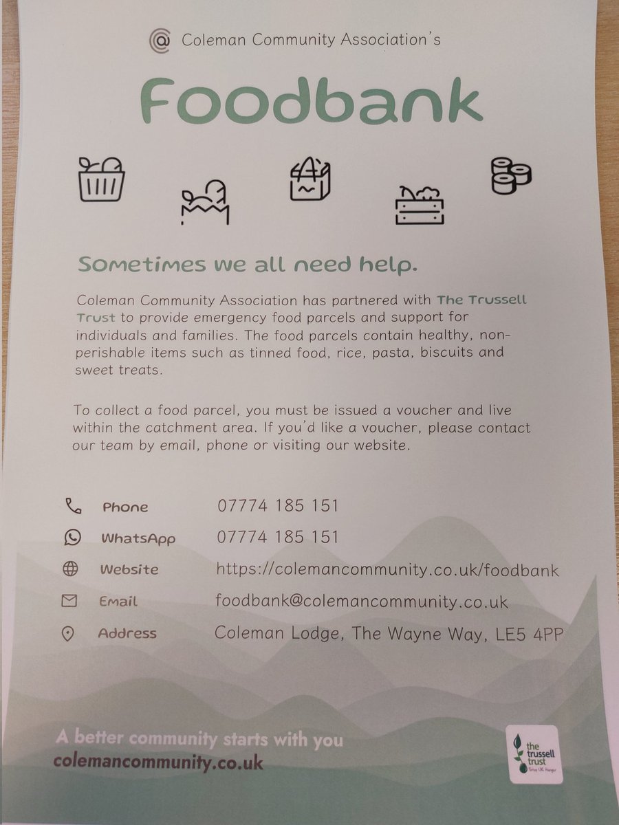 A new food bank has opened in the LE5 area, I will be putting these posters up in this area with all the relevant information you will need to contact if you are struggling. #teampurple