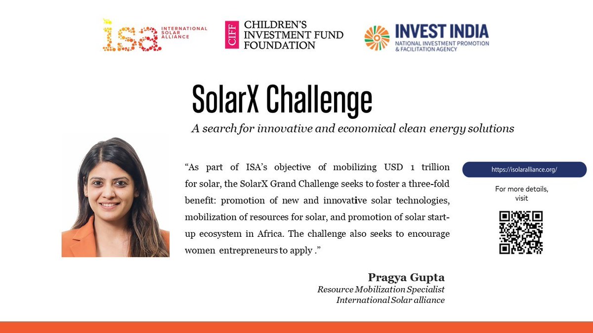 isolaralliance's tweet photo. SolarX Grand Challenge aims to accelerate solar adoption by encouraging entrepreneurs to create business models towards local solutions in solar sector. Join us at its launch at our Pavilion
📍Sharm El Sheikh
🗓️10 Nov 2022

For online👉: https://t.co/BWJTPNfOVs https://t.co/izL7XBzlsm