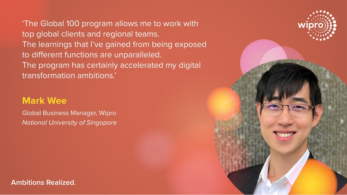 Mark Wee, Global Business Manager, @Wipro, discusses the exposure across geographies, markets, and clients that he enjoyed at the very start of his career – thanks to his Global 100 Program experience. Ready to be a leader? Join our team today bit.ly/3h8n0Op