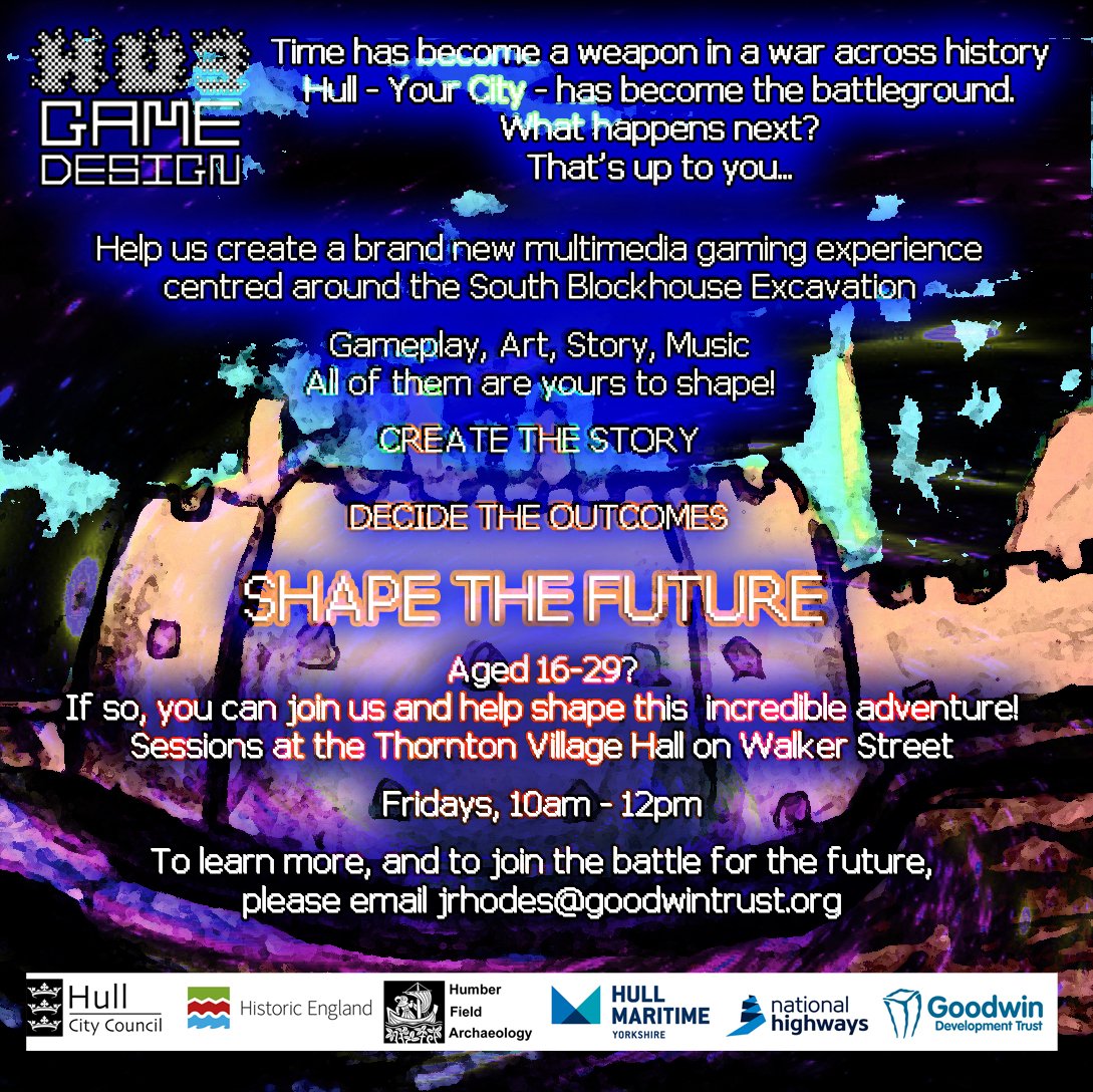 Working with <a href="/HFArchaeology/">HFArchaeology</a>, the <a href="/YATakeoverHull/">Youth Arts Takeover</a>  is running a brand new multimedia Game Design project centred around the South Blockhouse Excavation, and if you're aged 16-29, you can get involved! Check the contact details below for more information!