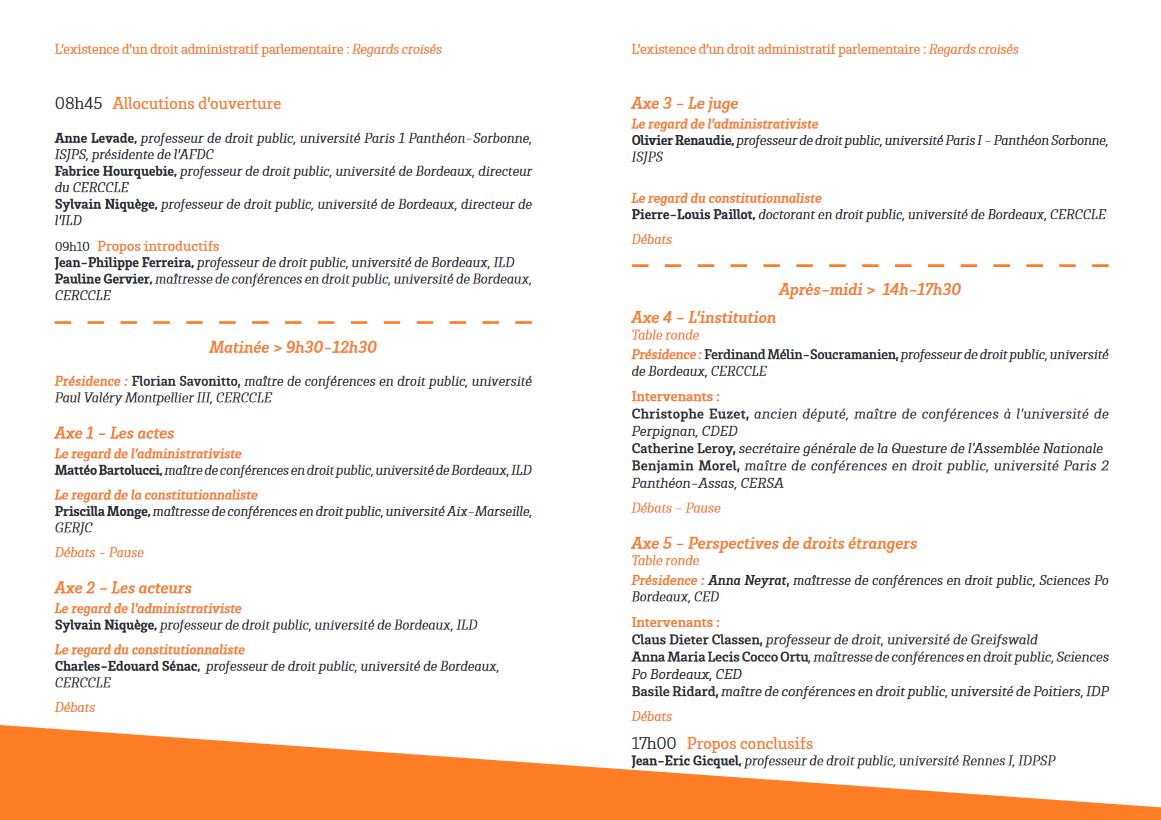 Le @cerccle et l'<a href="/InstitutLDuguit/">Institut Léon Duguit</a> organisent la journée d'études décentralisée de l'<a href="/Asso_AFDC/">AFDC</a> sur le thème de "L'existence d'un #droit administratif parlementaire : regards croisés".
Elle se tiendra le 25 novembre 2022, au PJJ de l'<a href="/univbordeaux/">Université de Bordeaux</a>.

Programme 👇👇👇👇