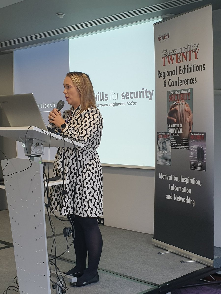 Holly from Skills for Security deputising for David Scott talking to the Professional Security magazine ST22 Heathrow conference about apprenticeship opportunities in the security industry @profsecmag @Profsecman @SECURITYTWENTY @thebsia @Skills4Security