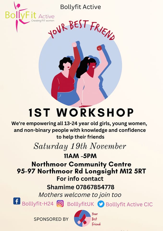 Nmoor_Community's tweet photo. What a great workshop offered by @BollyFit first session 19th November. #Girls #YoungWomen #nonbinary #InclusiveManchester https://t.co/q1fiwUf6tu