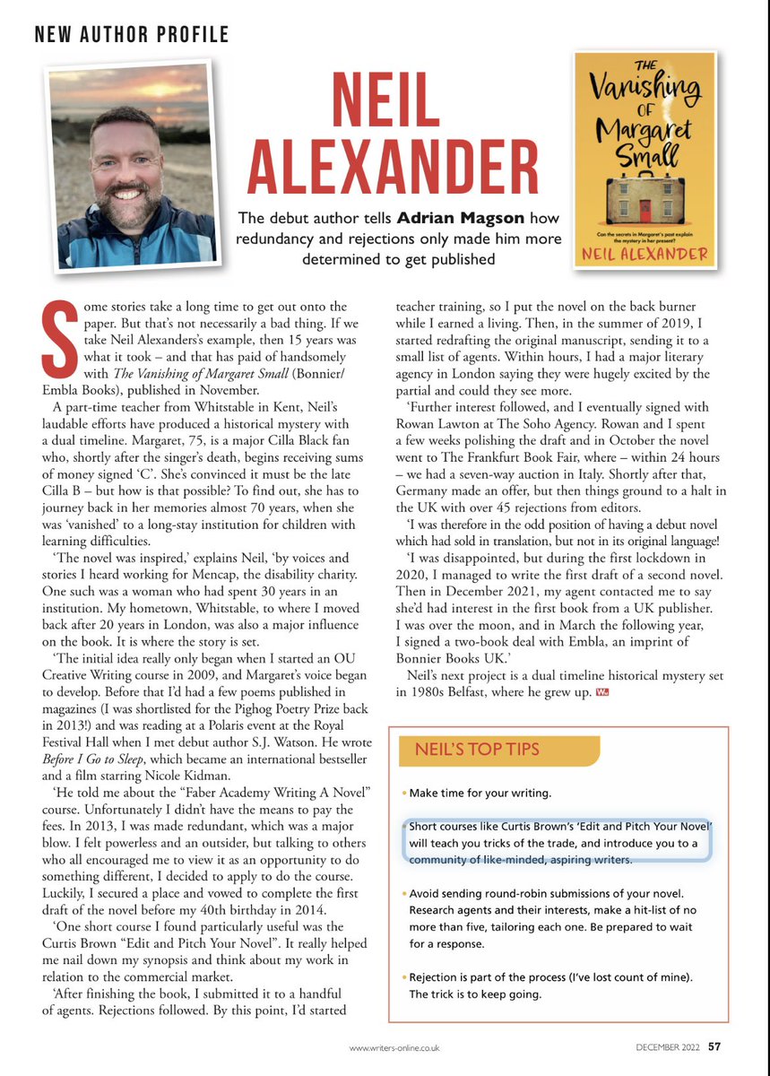 neilalexander_'s tweet photo. ‘In October (2019) the novel went to The Frankfurt Book Fair, where - within 24 hours - we had a seven-way auction in Italy, (then) Germany made an offer, but…things ground to a halt in the UK with over 45 rejections from editors’ - Writing Magazine, December 2022 https://t.co/AUDjCwHF5k