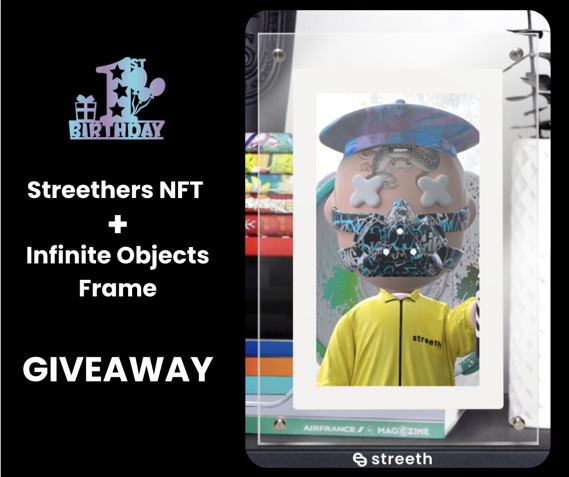 streethers's tweet photo. 🎉 STREETH 1st birthday #NFTgiveaway🎈👇 

🎁 Win 1x STREETHERS Genesis #NFT ➕ an exclusive physical Infinite Objects Video Frame🖼️ 👀 

To enter:
1️⃣ Follow @streethers &amp; @onstreeth 
2️⃣ Join https://t.co/ngk9U0oKAS 
3️⃣ RT,❤️ &amp; Tag 3 friends

⏰ 48H 

 #NFTcommunity #NFTlondon https://t.co/ZrAQbDjas6