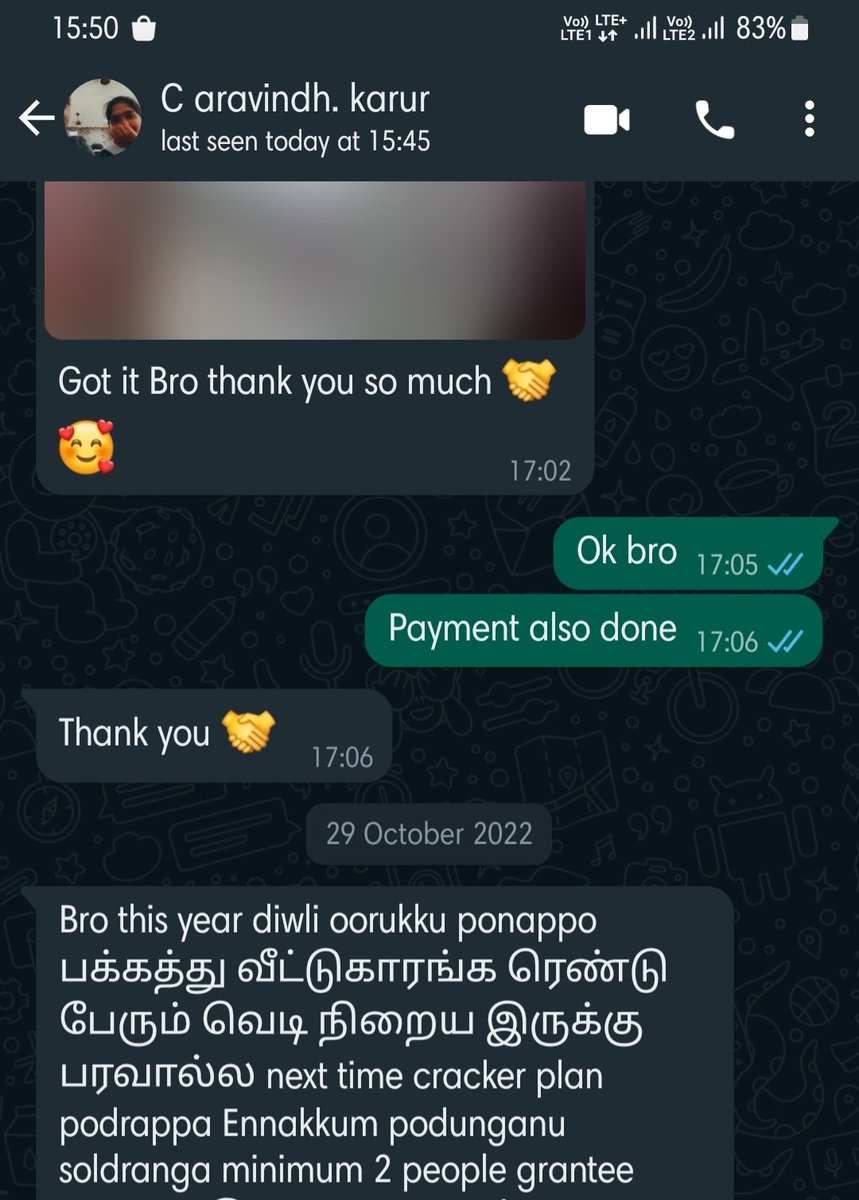JdCrackersworld's tweet photo. Many enquiries about Trust &amp; quality of crackers.. So Share Some SS of Happy customers..!! 

We Don't cheat anyone..!! Trust us for quality crackers at low price thank you.. - JD Crackers World https://t.co/n0c7Figfep