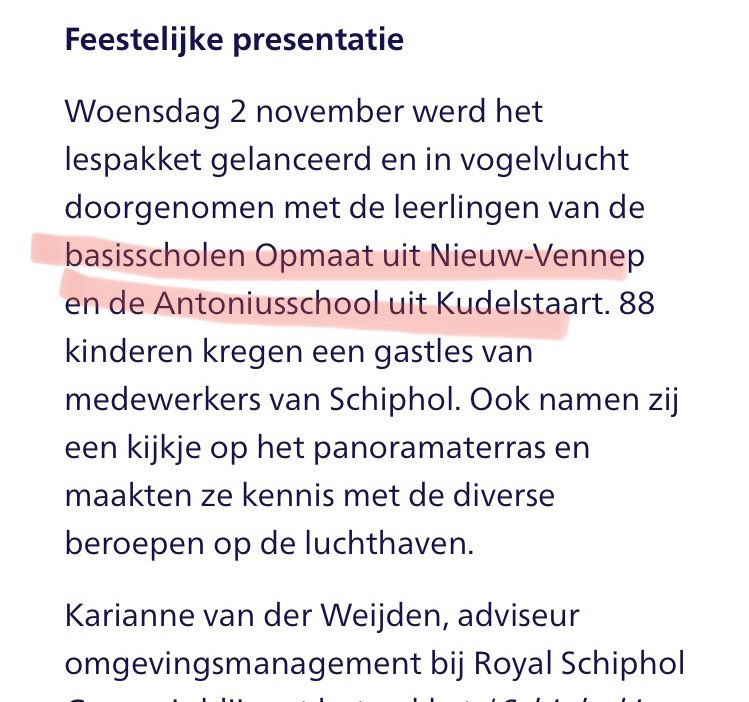@RuudHteB Basisschool Opmaat uit Nieuw-Vennep en De Antoniusschool uit Kudelstaart gaan op bezoek bij de oorzaak van #astma en #adhd bij alle kindjes in de klas #schiphol #zzs #ultrafijnstof #fijnstof #kanker