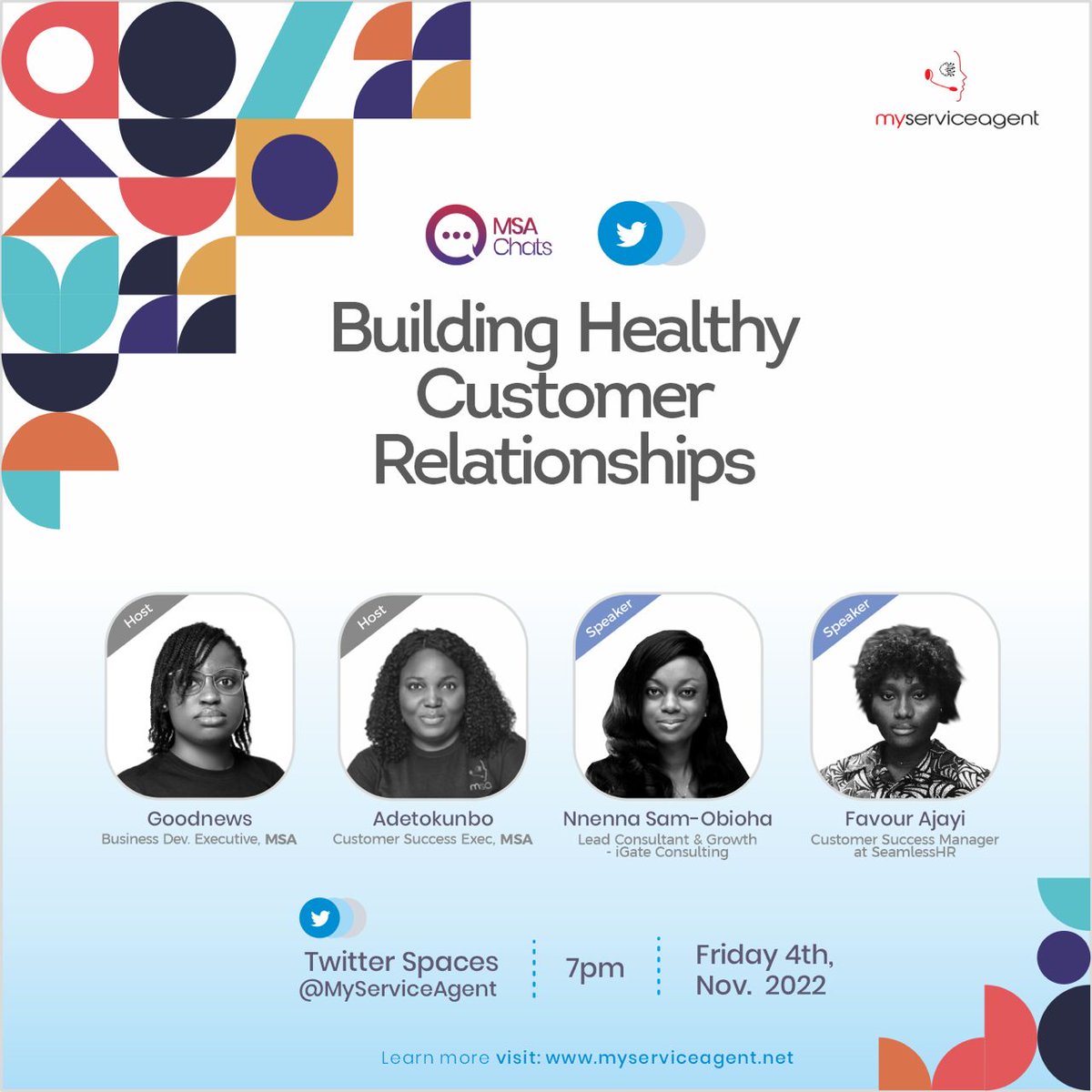 NnennaSam's tweet photo. Service Excellence, Relationships and food are definitely my favorite topics in the world. That is why this particular invitation to have this conversation with the @MyServiceAgent team has me feeling excited. Please join us tomorrow. https://t.co/EGUqqYHK23