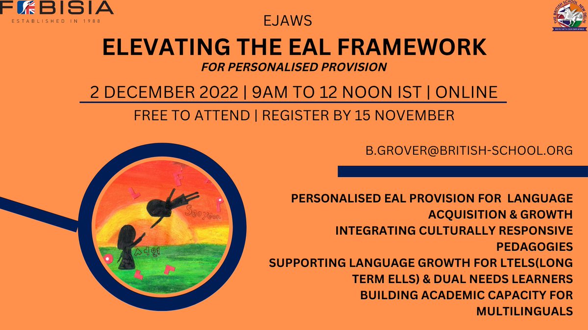 We are very excited to be hosting and leading the <a href="/FOBISIA1/">FOBISIA</a> eJAWS on Elevating the EAL Framework on 2 December. Register now at bit.ly/3DYWMqY and learn from experts and professionals about personalised provision. Workshop open only to FOBISIA schools. #TeamTBS <a href="/EalTbs/">Inclusion@TBS</a>