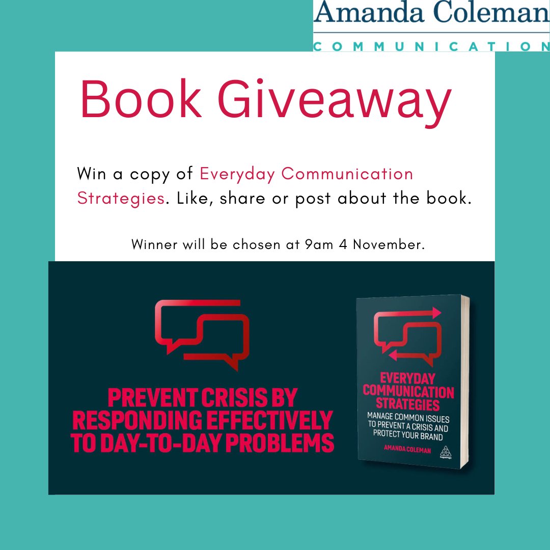 amandacomms's tweet photo. **BOOK GIVEAWAY**

I have a copy of my new book #everdaycomms strategies to giveaway to someone who posts, likes or retweets about it. The book is published today by @KoganPage

#book #booklaunch #issuesmanagement #crisiscomms https://t.co/TKUfpgn9x4