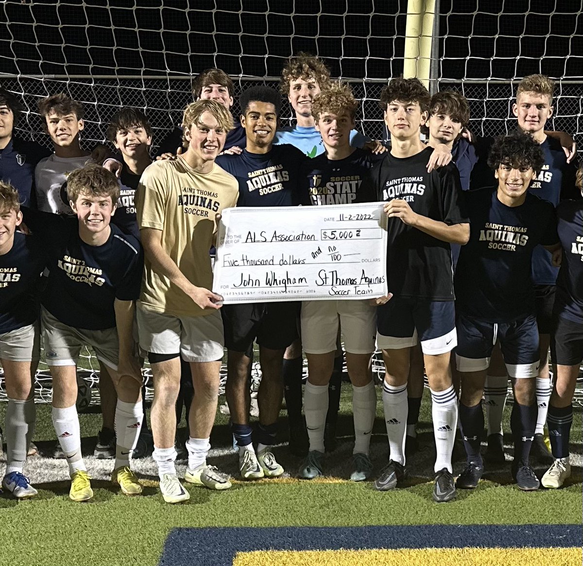 Saints Soccer finish their 2022 Fundraiser with a $5000 check to ALS Association.