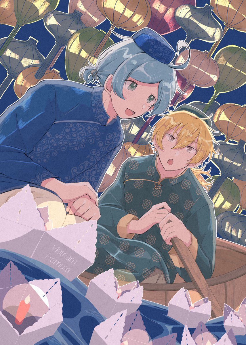 薫&amp;奏汰と世界の衣装イラストアンソロジー『せかいのうろこたち』に寄稿させていただいたイラストです。その節はありがとうございました🐠🫧
#せかいのうろこたち