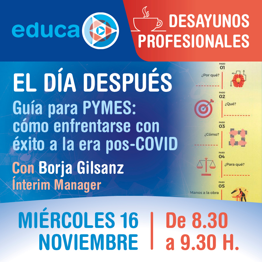 El 16 de noviembre volvemos con uno de nuestros #DesayunosProfesionales 🤩👏 En esta ocasión, Borja Gilsanz, ínterim manager, impartirá una charla denominada 'El día después'. 👉Más info: educavalladolid.es/agenda/el-dia-…