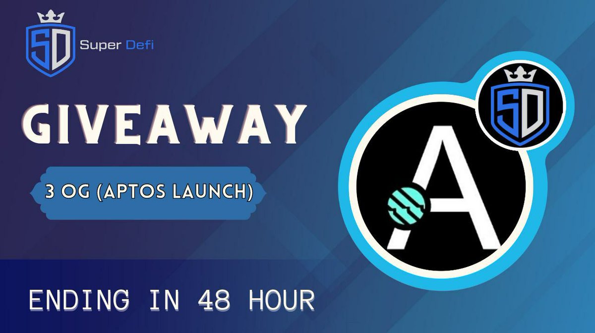 SuperDefi_Dao's tweet photo. 🤝Partnership With The  #Aptos Project Aptoslaunch

🔥Giveaway Total :- 3 OG 

 👉 To Enter - 
1️⃣ Follow @SuperDefi_Dao &amp; @AptoslaunchIO
2️⃣ Like, RT and Tag 3 Friends
3️⃣ Join Project Discord 
https://t.co/Pg4BJDStPk
4️⃣ Must Join Our Telegram 
https://t.co/vQpcnYkJ25

⏳48 Hour's https://t.co/grLrmiR74O
