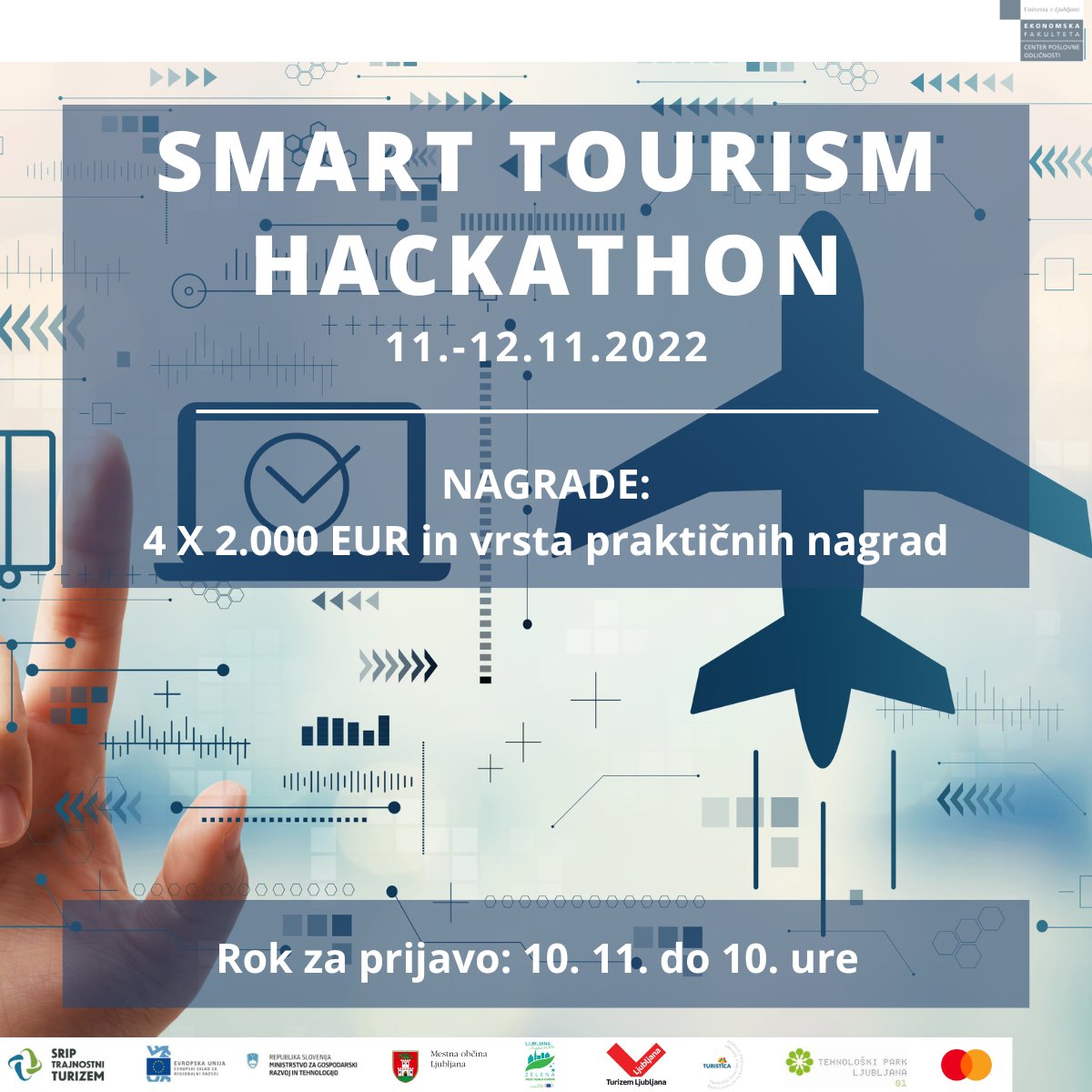 FTS_Turistica's tweet photo. 📢 Vabilo SMART TOURISM HACKATHON 🌎
⏱ 11. – 12. 11. 2022 // ABC HUB, spodnja etaža stavbe Emporium, Ljubljana
Več informacij &amp; prijava: https://t.co/UzktBgbzn7 https://t.co/xQVs071G0r