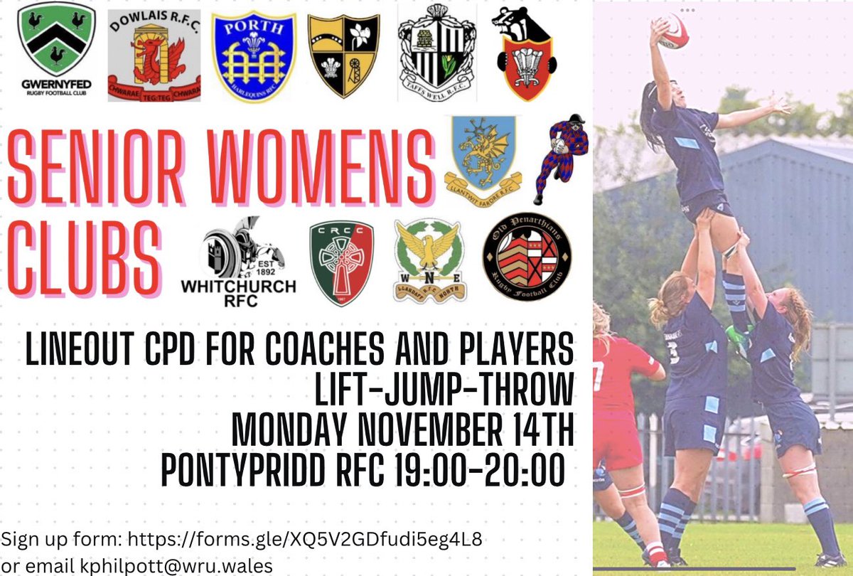 Lineout CPD for Senior Women’s Clubs!✨
Open to coaches and players to attend🏉
Details below👇 

Please RT 🤩