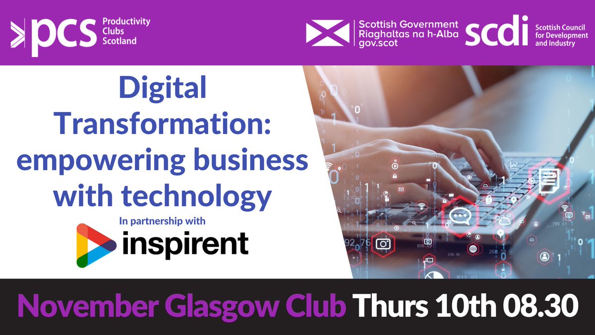 💻 Did you know that using digital and technological innovations within your org can help boost #productivity and #performance? Come along to our event in Glasgow on Thu, 10 Nov to hear more ➡ bit.ly/3TYNlx9 👋 We welcome any business from any sector or size.