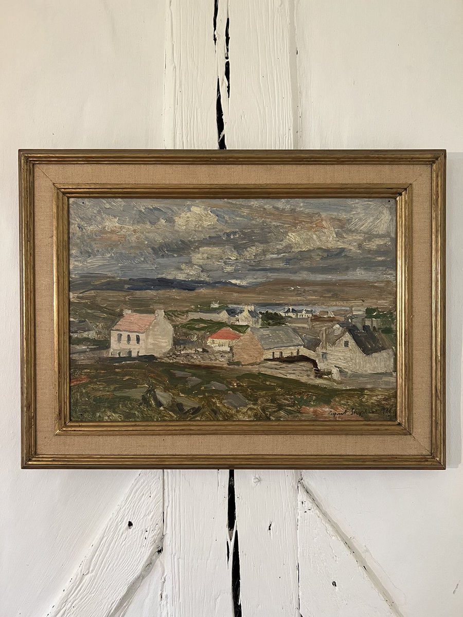 #connemaravillage perches on the very edge of the #atlantic, here painted by Rupert Shepherd. Masterful depictions of the #irishcountryside never fail to calm and cheer me. Glad we have this in our gallery. #thursdayvibes #thursdaymorning #connemara #loveireland #oflaherty