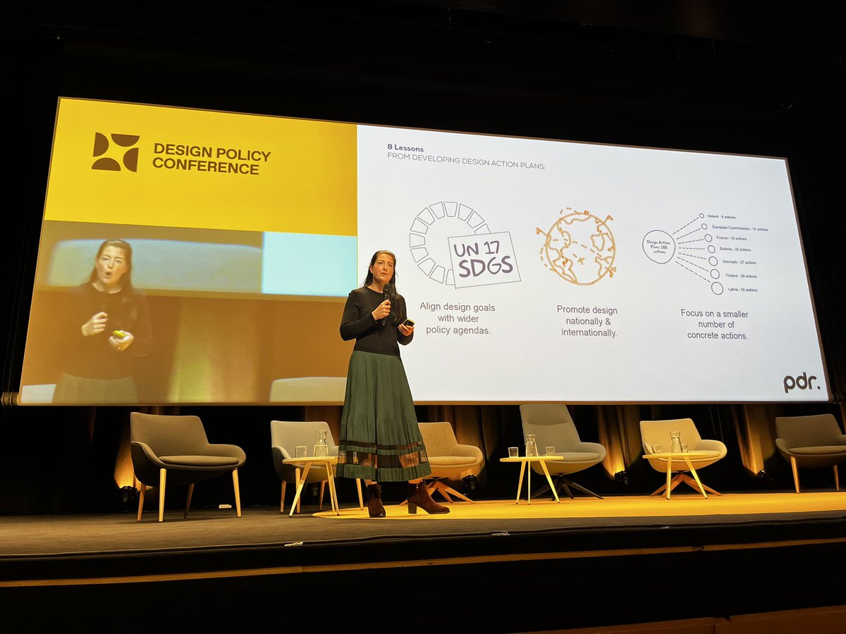8 lessons from developing and implementing #designpolicies:
1. Map design economy &amp; ecosystem 
2. Use design methods 
3. Involve senior decision makers 
4. Align with wider policy goals
5. Promote 
6. Prioritise &amp; focus
7. Evaluate &amp; iterate
8. Address private &amp; public sectors