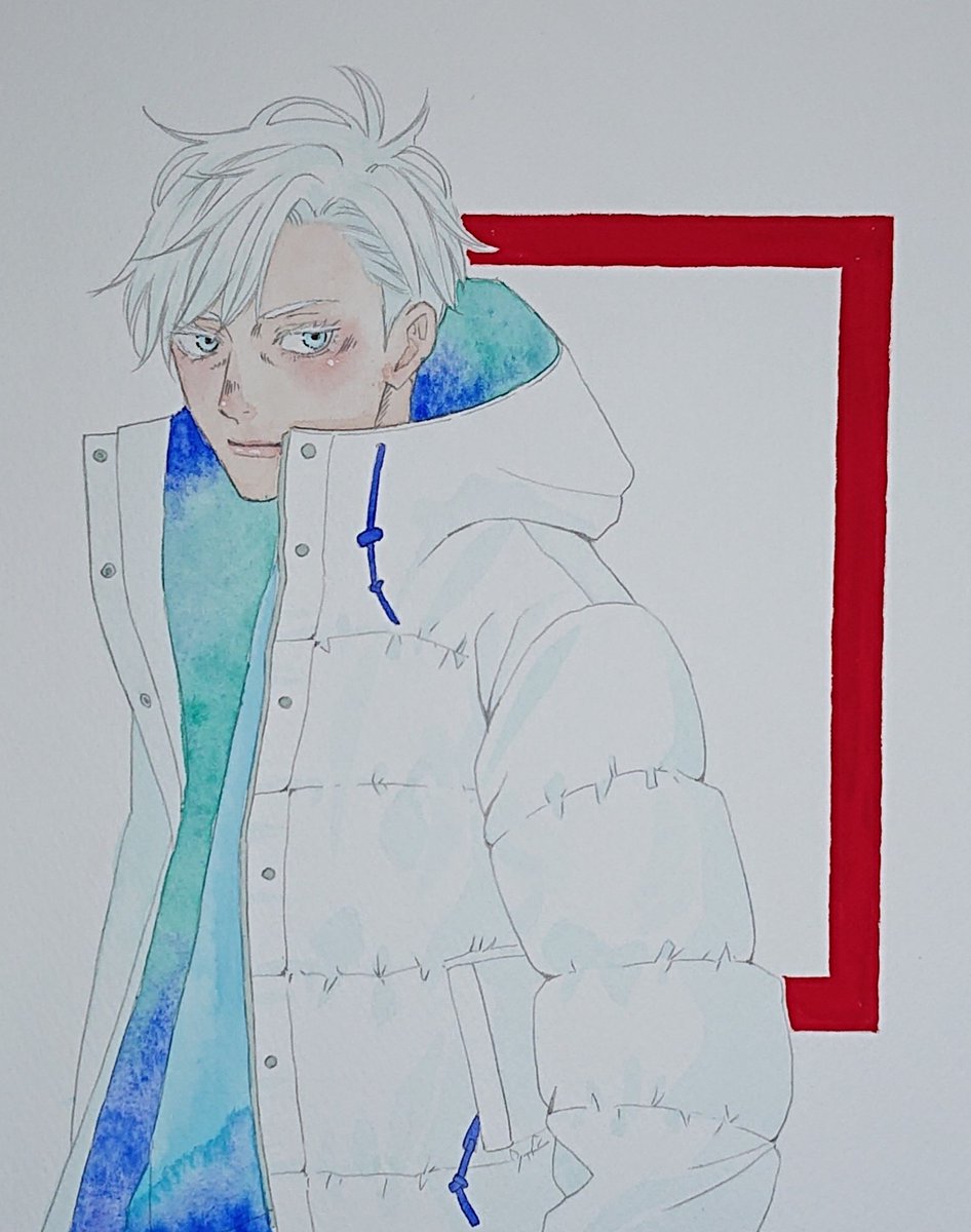 1boy male focus solo white hair jacket upper body traditional media  illustration images
