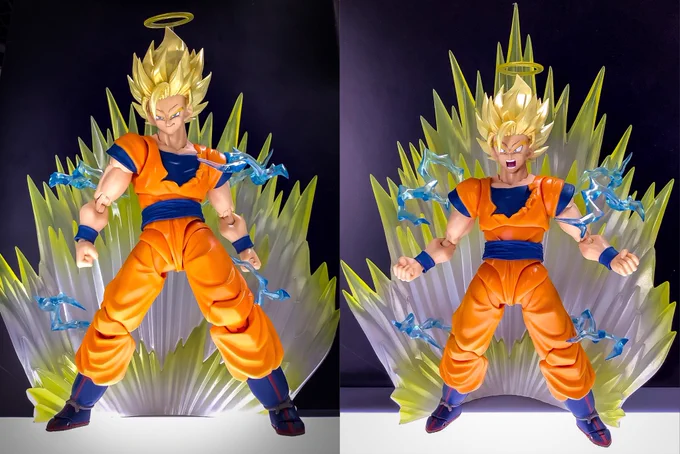 サンディエゴコミコンSDCC限定のfiguartsスーパーサイヤ人2孫悟空、円安乗り越えて到着した。
せっかくかっこいいのに前髪が型抜きの関係で前髪生え際ディテールがパッツンツンに消えてるので、PVC貼ってギザギザ付け加えた。
現行の悟空で1番かっこいいと思うので日本でも発売すればいいのに…(h 