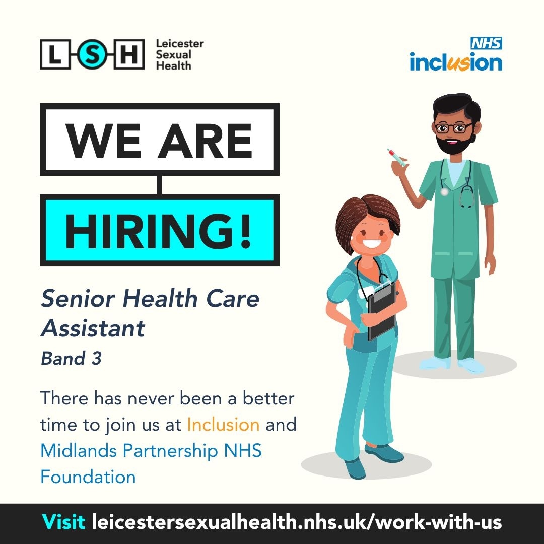 We are pleased to offer the opportunity for a successful applicant to come and work with us in the Leicester Sexual Health Team as a Senior Health Care Assistant. Check it out below ⬇️ Senior Health Care Assistant - orlo.uk/yZRKb @CareersMPFT @mpftnhs @Inclusion_NHS