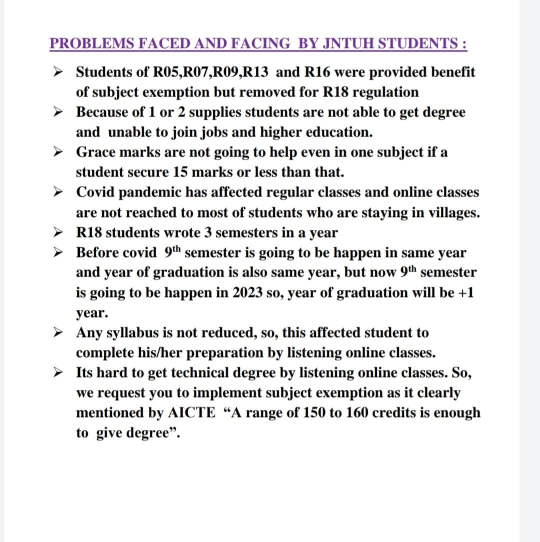 Santhos78450006's tweet photo. We are fighting since 4 months no one is responding on this issue .please provide us 8 credits exemption .#jntuhsubjectexemption 
#jntuhsubjectexception 
#jntuhsubjectexcemption 
#jntuh 
@DrTamilisaiGuv 
@SabithaindraTRS 
#8credits
#justice4r18
@examupdt 
@jntuhofficial 
@KTRTRS https://t.co/aeIbQ6ErPH