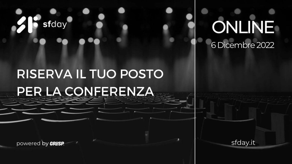 Hai riservato il tuo posto per #sfday?

Non vediamo l'ora di vederci 📍 Online il 📅 06.12.22 
🎫 buff.ly/3L3ki84

<a href="/grusp/">GrUSP</a> #sfday #symfony #php