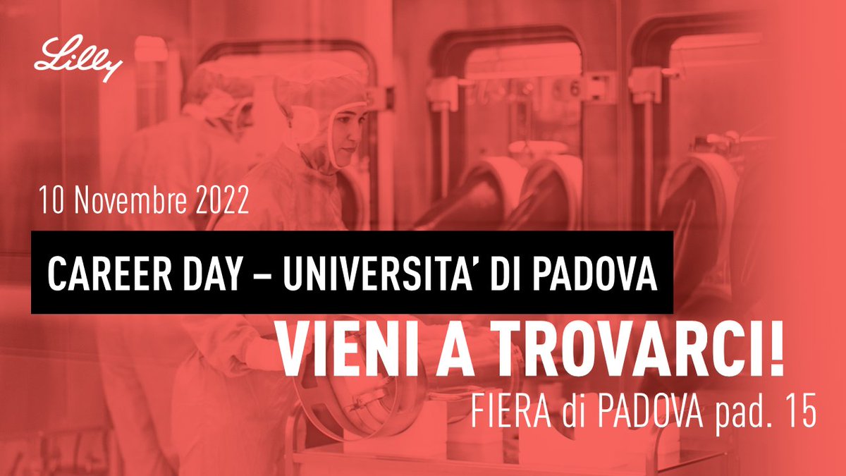 Vi aspettiamo giovedì 10 novembre al Career Day organizzato da <a href="/UniPadova/">Università di Padova</a>, presso lo spazio Padova Fiere. Saremo presenti con il nostro stand al padiglione 15, lieti di accogliere ed intervistare tutti coloro che verranno a trovarci. Non mancate! #WeAreLilly