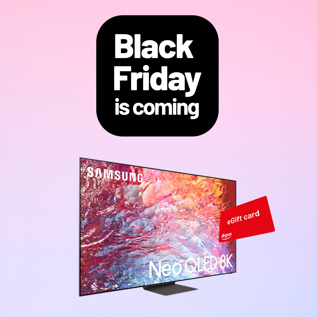 Argos, Black Friday is coming. Be ready! 🤩 Claim a gift card worth up to £250 when you buy a selected TV. That’s up to £250 to help you with your Christmas shopping!💥Selected lines. T&Cs apply Shop now - spr.ly/6003MtuA5