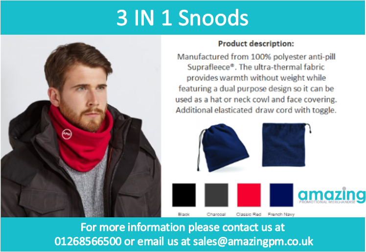 amazingpmuk1's tweet photo. Our 3 in 1 Snoods are perfect for winter weather helping to keep you neck, face and head warm.

#snood #keepwarm #promotionalproducts https://t.co/dMhoGZjzVV