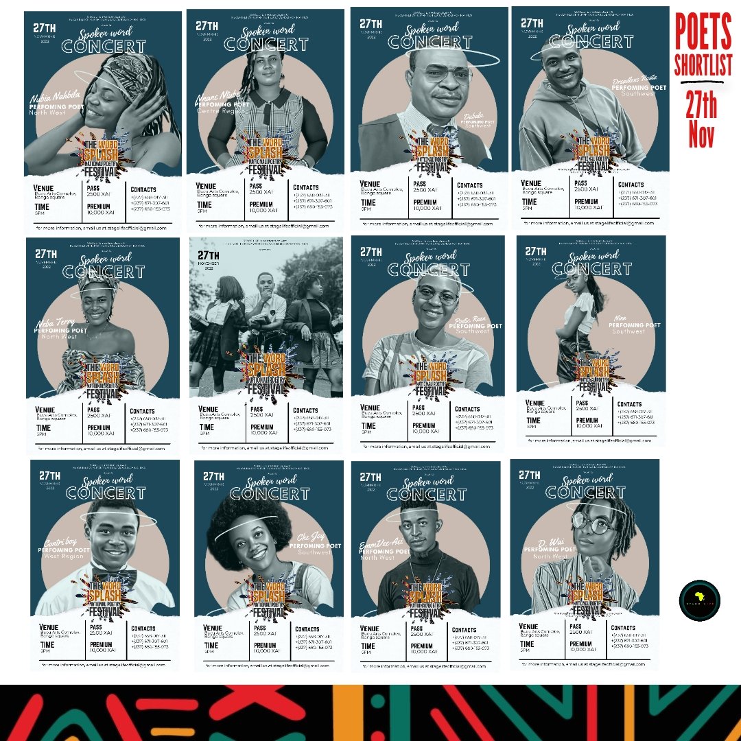 StageLife237's tweet photo. Discover our artists for this year's edition of the Word Splash National Poetry Festival 👏🇨🇲 https://t.co/eJhkcZt0ct