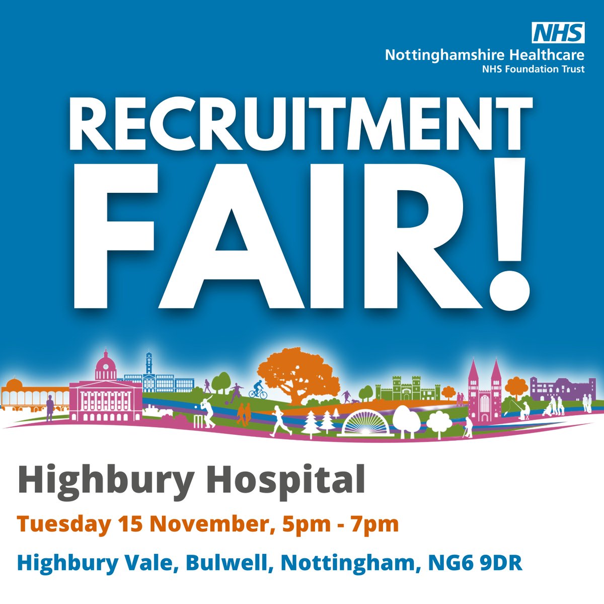 ⭕️Tonight!⭕️

Are you looking to begin or further your NHS career?

Join us on Tuesday 15 November at Highbury Hospital in Bulwell, Nottingham to find out more information about vacancies within our Adult Mental Health Services &amp; our Mental Health Services for Older People.