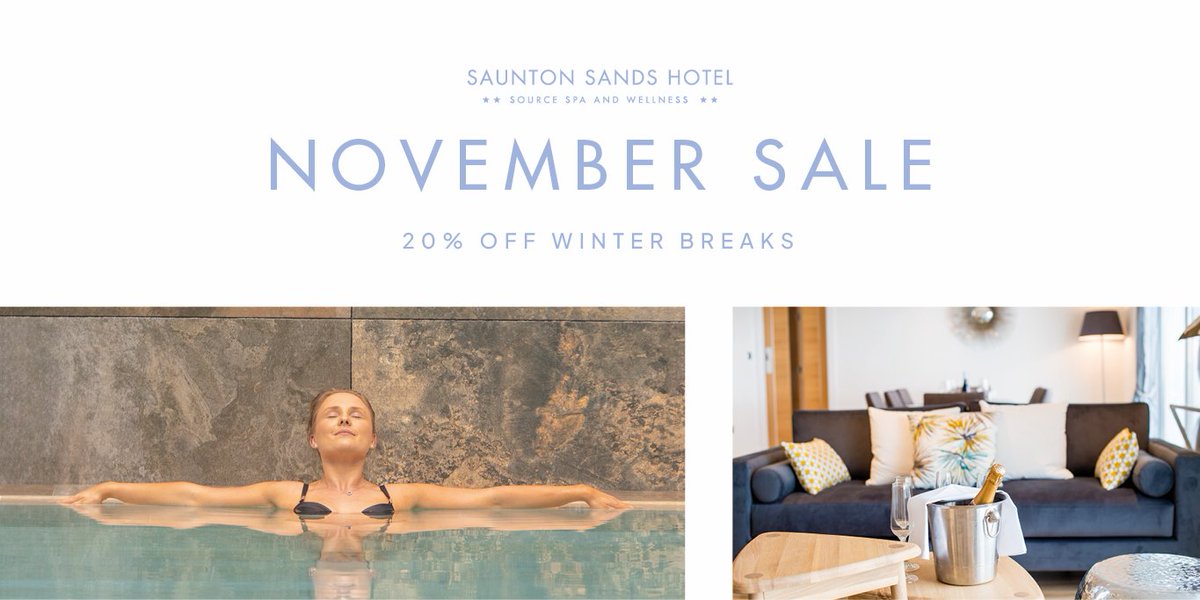 Saunton Sands Hotel (@sauntonsandshot) on Twitter photo Save 20% when you book before 30th November! โก
Included in the sale is:
๐๐ปWinter breaks
๐๐ปSpa breaks
๐๐ปNew Year breaks
๐๐ปFebruary Half Term
๐๐ปSelf Catering breaks
To book please call our Reservations Team on 01271 890212 (option 1) or book online.
๐sauntonsands.co.uk/offers/novembeโฆ Save 20% when you book before 30th November! โก
Included in the sale is:
๐๐ปWinter breaks
๐๐ปSpa breaks
๐๐ปNew Year breaks
๐๐ปFebruary Half Term
๐๐ปSelf Catering breaks
To book please call our Reservations Team on 01271 890212 (option 1) or book online.
๐sauntonsands.co.uk/offers/novembeโฆ