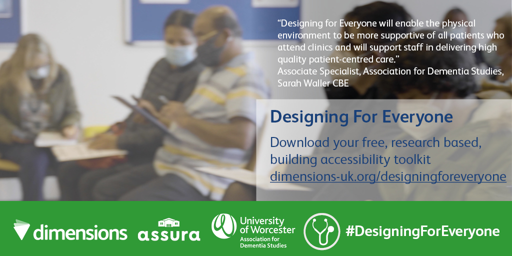 DementiaStudies's tweet photo. Proud to be supporting the launch of #DesigningForEveryone toolkit alongside @assuraplc and @DimensionsUK. Improving people’s experience of health centre buildings is key to providing high quality patient-centred care.  https://t.co/NV5DnEz3yh https://t.co/2XphAVxZ9U