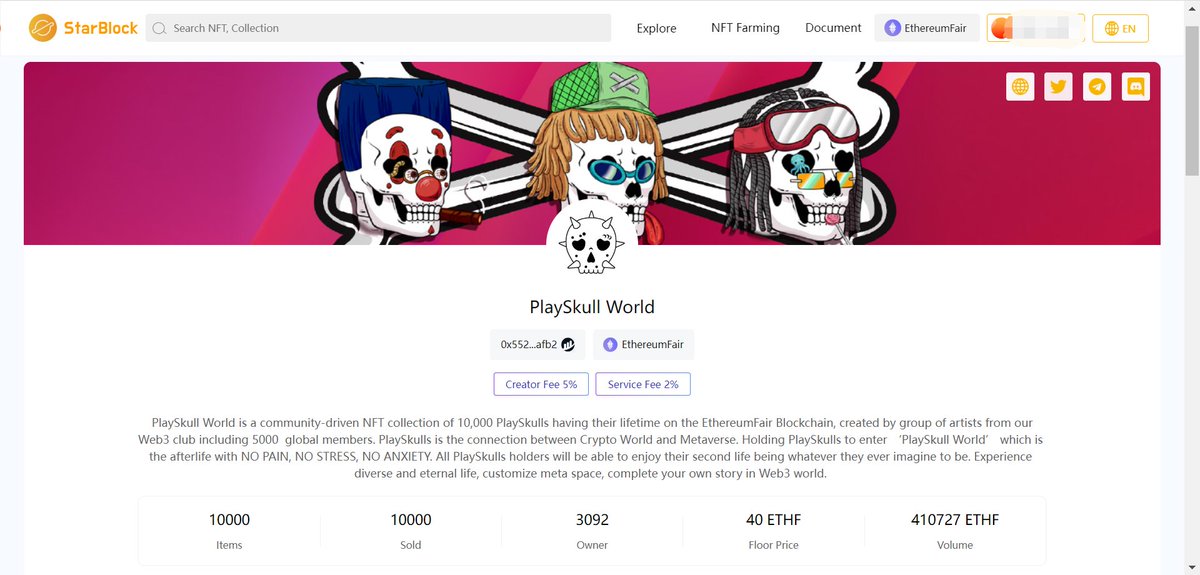 [#PlaySkullWorld News]
Status On #StarBlock #NFTMarketplace:
-Total trade 410727 $ETHF
-Floor price 40 $ETHF

🎉Transfer is available, you can transfer your #NFT on StarBlock. <a href="/StarBlockNFT/">StarBlock | NFT Marketplace</a>  @EthereumFair 
$STB #NFTFarming #NFTStaking #ETH #ETHF #NFTGiveaways #NFTCommuinity