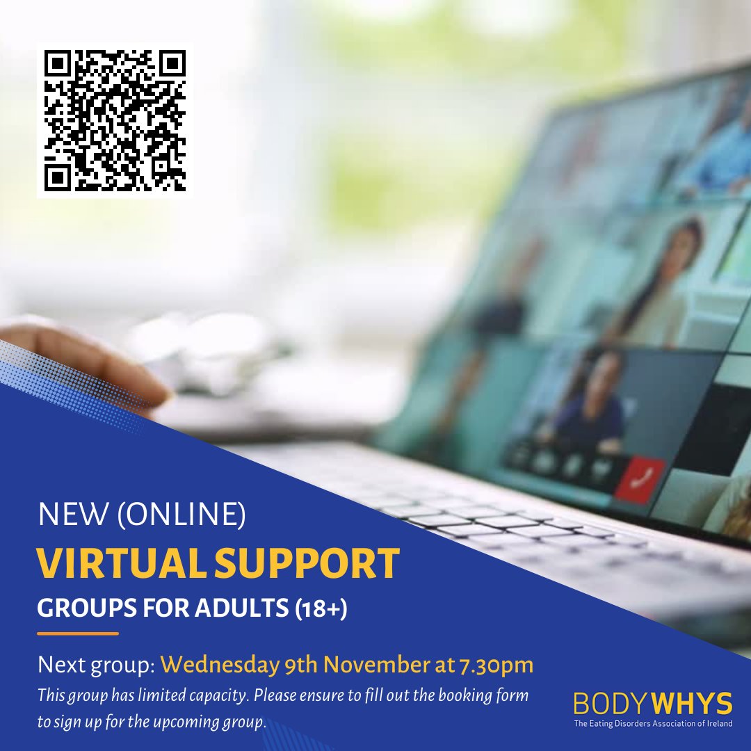 🔔Upcoming Virtual Support Group: Wednesday, 9th November, 7.30pm. Please fill out the booking form to register: bodywhys.ie/recovery-suppo…. Due to limited capacity, you must fill out the form each time you would like to attend. For queries, please email: virtualgroups@bodywhys.ie