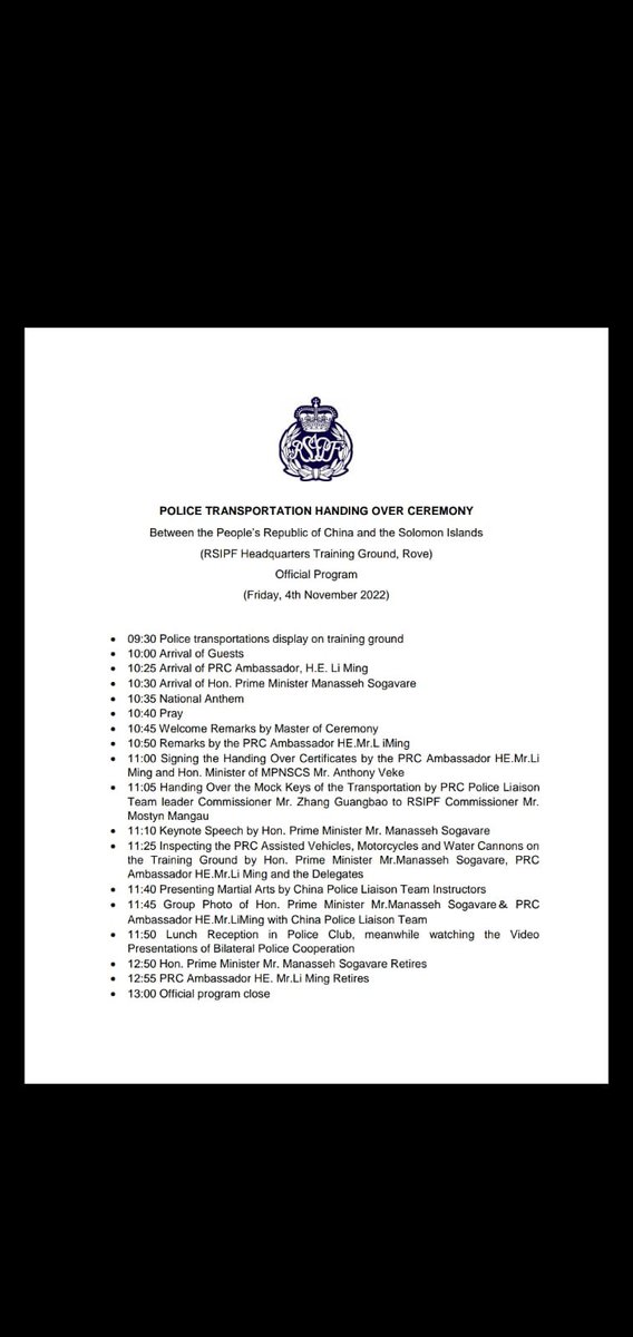 stephendziedzic's tweet photo. You could not make it up. China will tomorrow hand police in Solomon Islands water cannon trucks (for dispersing rioters) as well as vehicles and motorcycles. Literally two days after Australia handed over dozens of semi-automatic rifles and 13 vehicles to the same force https://t.co/h2Tc1l3XSB